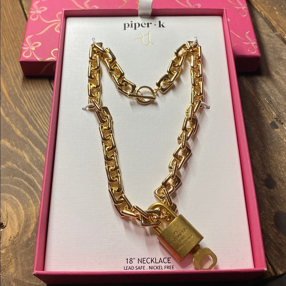 Louis Vuitton Gold Padlock Pendant #306 on Piper K Square Chain Necklace